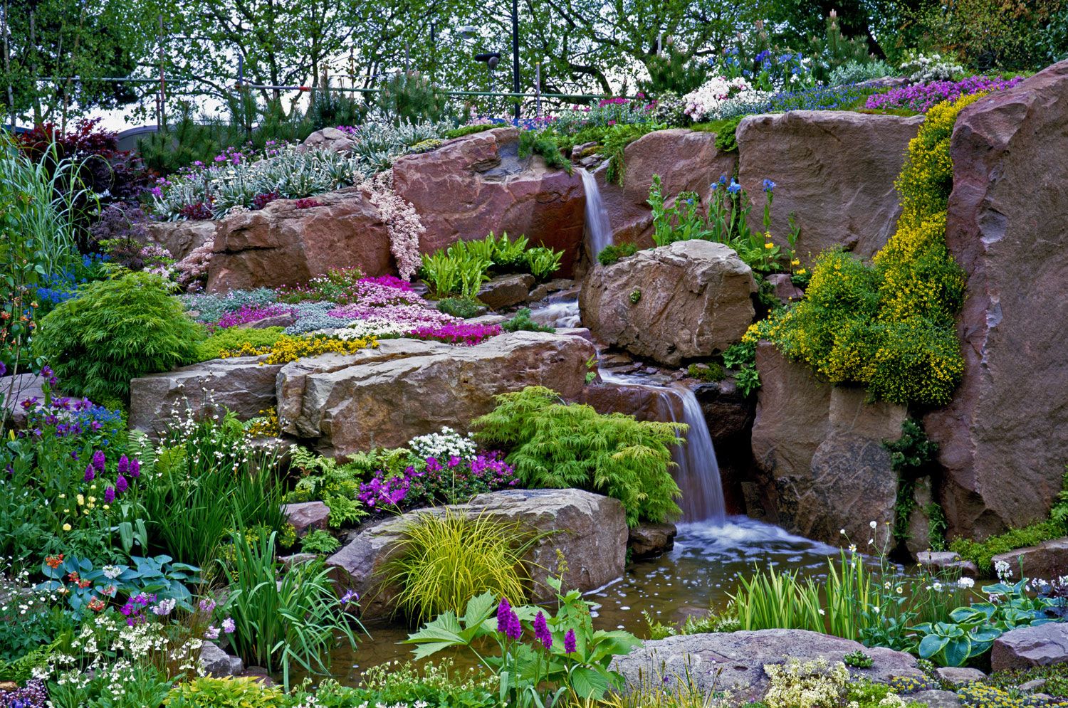 Rockery Water Feature with Water Falls over Natural Rock