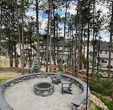 Colorado Springs Landscaper - Paver Patio Curved Stone Wall Firepit