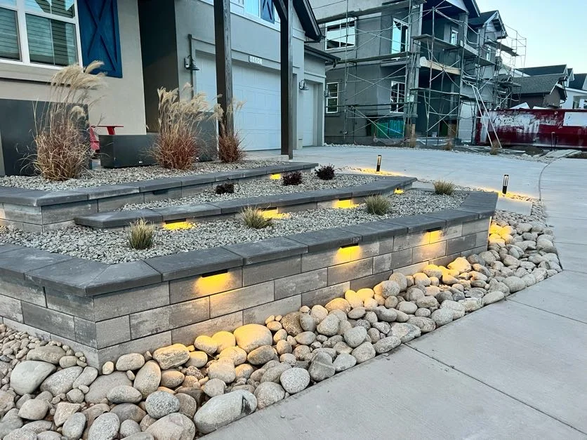 Tiered Walls LED Lighting River Rock Xeriscape 2